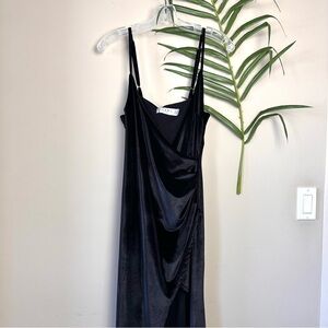 NWT Club L London Black Velvet Plunge Neck Wrap Skirt Maxi Dress